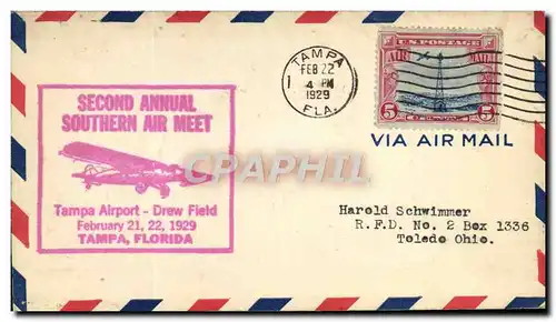 Lettre Etats Unis Flight Tampa Drew Field 22 2 1929