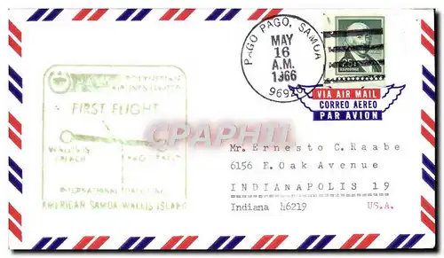 Lettre Etats Unis 1st Flight Pago Pago Wallis 16 5 1966
