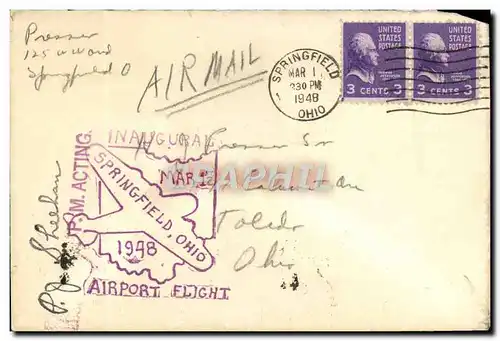 Lettre Etats Unis Flight Springfield 1 3 1948