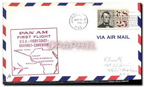 Lettre Etats Unis 1st Flight New York Dakar Dahomey Douala 16 5 1965