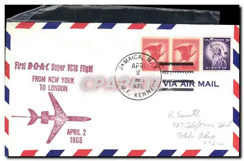 Lettre Etats Unis 1st Flight New York London 2 4 1965