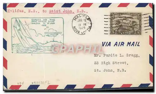 Lettre Canada 1st Flight Halifac to Saint John 28 1 1929