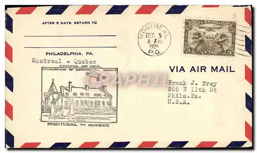Lettre Canada 1st Flight Montreal Quebec 9 12 1929