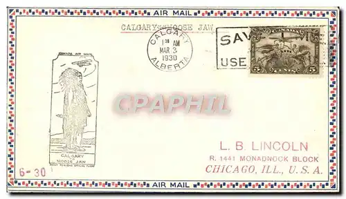 Lettre Canada 1st Flight Calgary Moose Jaw 3 3 1930 Indien