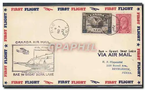 Lettre Canada 1st Flight Rae to Great Bear Lake 7 12 1932