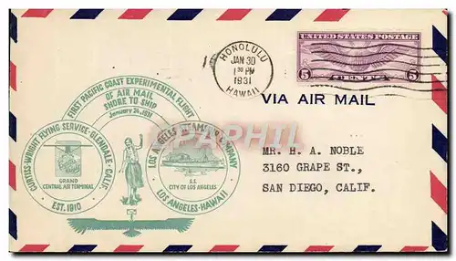 Lettre Etats Unis 1st Flight Los Angeles Hawaii 30 1 1931
