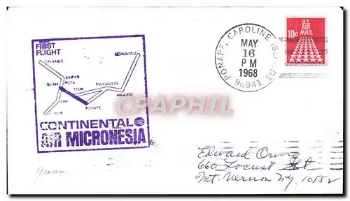 Lettre Etats Unis 1st Flight Air Micronesia Ponape Honolulu 16 5 1968