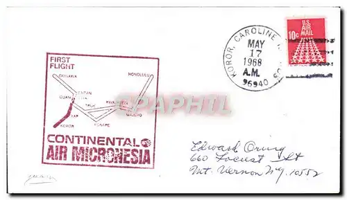 Lettre Etats Unis 1st Flight Air Micronesia Honolulu 17 5 1968