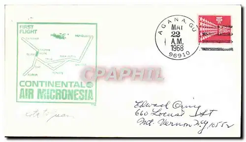 Lettre Etats Unis 1st Flight Air Micronesia 22 5 1968 Honolulu Agana