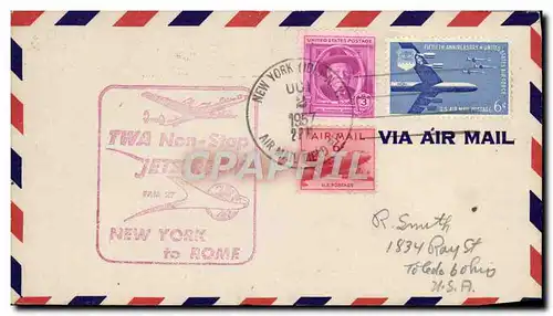 Lettre Etats Unis 1st Flight New York Rome 2 10 1957