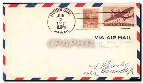 Lettre Etats Unis 1st Flight Hawaii San Francisco 7 6 1947