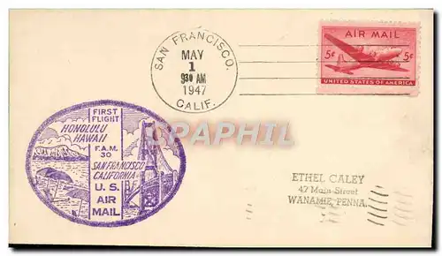 Lettre Etats Unis 1st Flight Honolulu San Francisco 1 5 1947