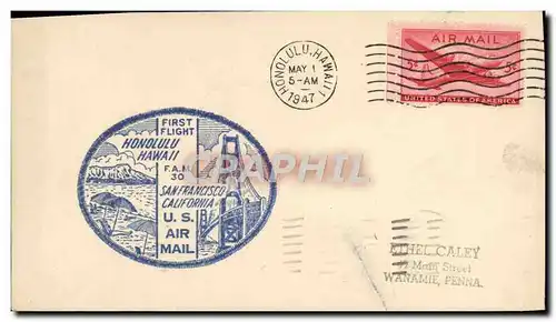 Lettre Etats Unis 1st Flight Honolulu San Francisco 1 5 1947