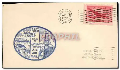 Lettre Etats Unis 1st Flight Honolulu San Francisco 1 5 1947