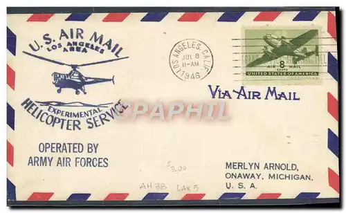 Lettre Etats Unis 1st flight Helicopter Helicopter Los Angeles 8 7 1946