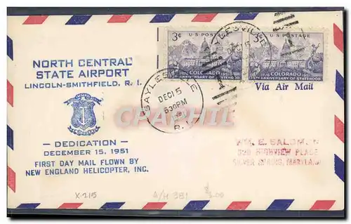 Lettre Etats Unis Dedication Lincol Smithfield RI Airport 15 12 1951