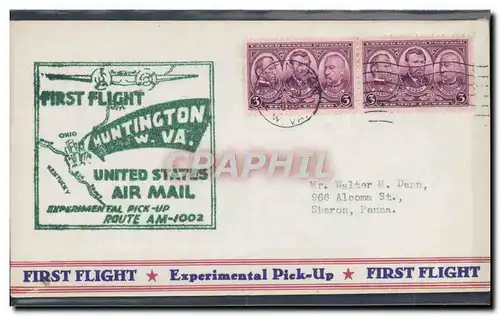 Lettre Etats Unis 1st flight Huntington 12 5 1939