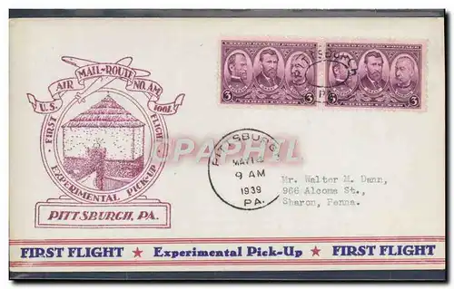 Lettre Etats Unis 1st flight Pittsburgh Pa 14 5 1939