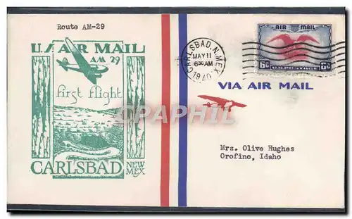 Lettre Etats Unis 1st flight Carlsbad to Orofino Idaho 11 5 1940