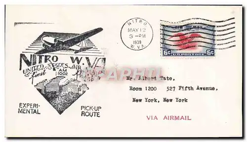 Lettre Etats Unis 1st flight Nitro 12 5 1939