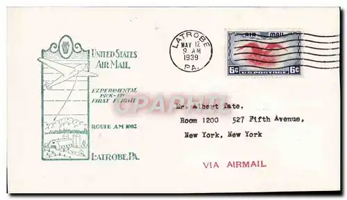 Lettre Etats Unis 1st flight Latrobe 12 5 1939