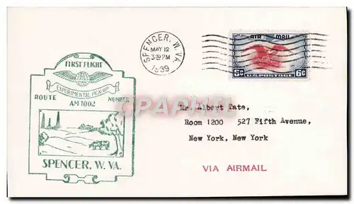 Lettre Etats Unis 1st flight Spencer 12 5 1939