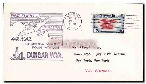 Lettre Etats Unis 1st flight Dunbar 12 5 1939
