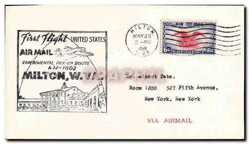 Lettre Etats Unis 1st flight Milton 28 5 1939