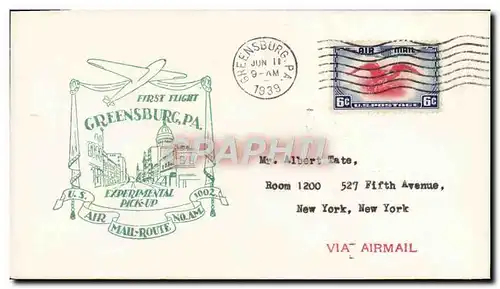 Lettre Etats Unis 1st flight Greensburg 11 6 1939