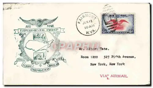 Lettre Etats Unis 1st flight Fairmont 11 6 1939