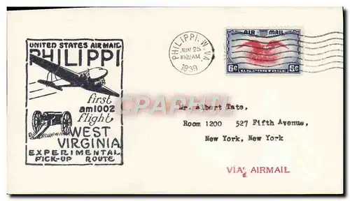 Lettre Etats Unis 1st flight Philippi 25 6 1939