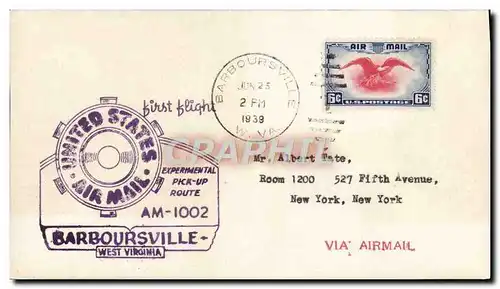 Lettre Etats Unis 1st flight Barboursville 25 6 1939
