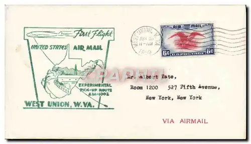 Lettre Etats Unis 1st flight West Union 25 6 1939