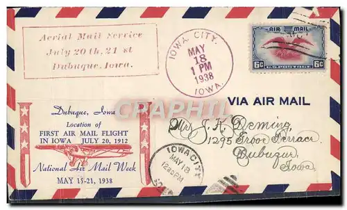 Lettre Etats Unis Air Mail SErvice Dubuque Iowa 18 5 1938