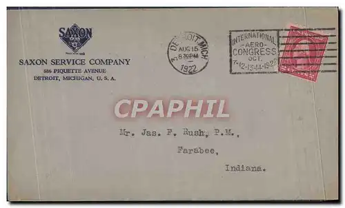 Lettre Etats Unis Saxon Service Co Piquette Avenue Michigan pour Farabee Indiana 15 8 1922