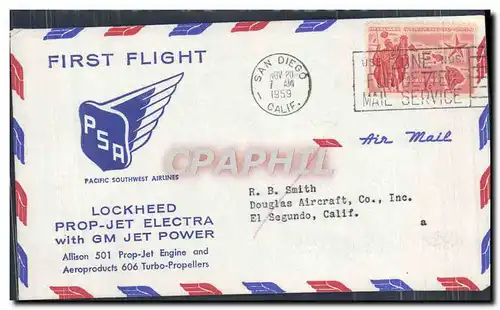 Lettre Etats Unis 1st Flight Lockheed Prop Jet Electra pour EL Segundo 20 11 1959