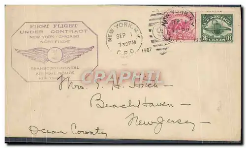 Lettre Etats Unis 1st Flight New Yokr Chicago 1 9 1927