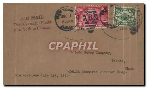 Lettre Etats Unis 1st Flight Overnight New York Chicago 1 7 1925