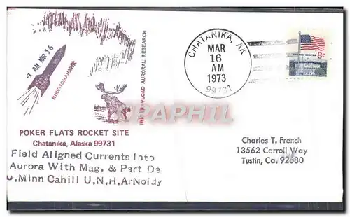 Lettre Etats Unis Poker Flats Rocket Site Chatanika Alaska 16 3 1973