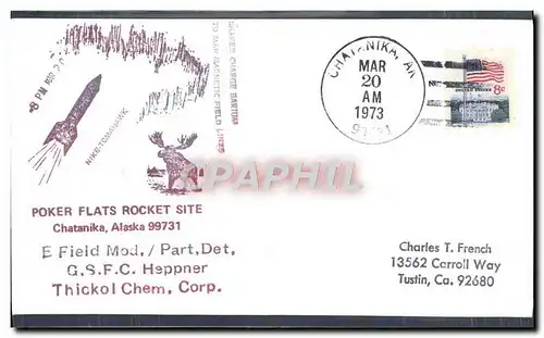 Lettre Etats Unis Poker Flats Rocket Site Chatanika Alaska 20 3 1973