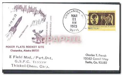 Lettre Etats Unis Poker Flats Rocket Site Chatanika Alaska 21 3 1973