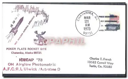 Lettre Etats Unis Poker Flats Rocket Site Chatanika Alaska 21 3 1973