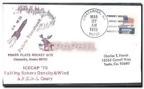 Lettre Etats Unis Poker Flats Rocket Site Chatanika Alaska 27 3 1973