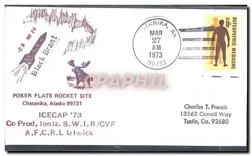 Lettre Etats Unis Poker Flats Rocket Site Chatanika Alaska 27 3 1973