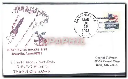 Lettre Etats Unis Poker Flats Rocket Site Chatanika Alaska 30 3 1973