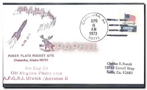 Lettre Etats Unis Poker Flats Rocket Site Chatanika Alaska 6 4 1973