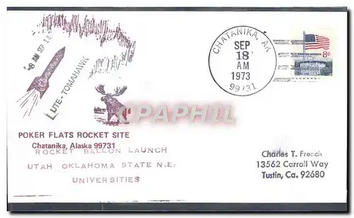 Lettre Etats Unis Poker Flats Rocket Site Chatanika Alaska 18 9 1973