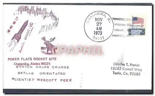 Lettre Etats Unis Poker Flats Rocket Site Chatanika Alaska 27 11 1973