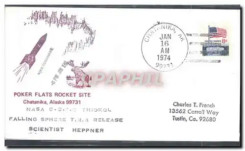 Lettre Etats Unis Poker Flats Rocket Site Chatanika Alaska 16 1 1974