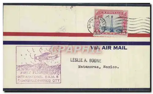 Lettre Etats Unis 1st Flight Brownsville Mexico 9 3 1929
